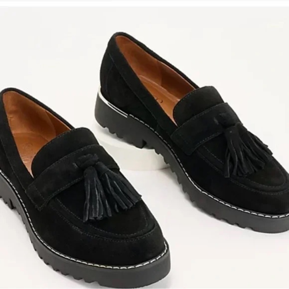 Franco Sarto Carolynn Tassel Loafer Black Suede